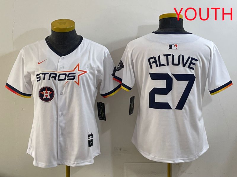 Youth Houston Astros #27 Altuve White three generations Joint Name Nike 2025 MLB Jersey style 11->youth mlb jersey->Youth Jersey